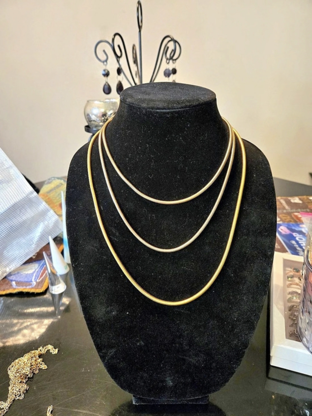 Layered Herringbone Necklace Gold Vintage 2 Necklaces Read Description.